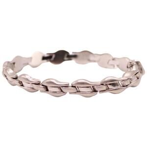14kt White Gold B&M Matte & Polish Finish Puffed Wave Link Bracelet 6.75"